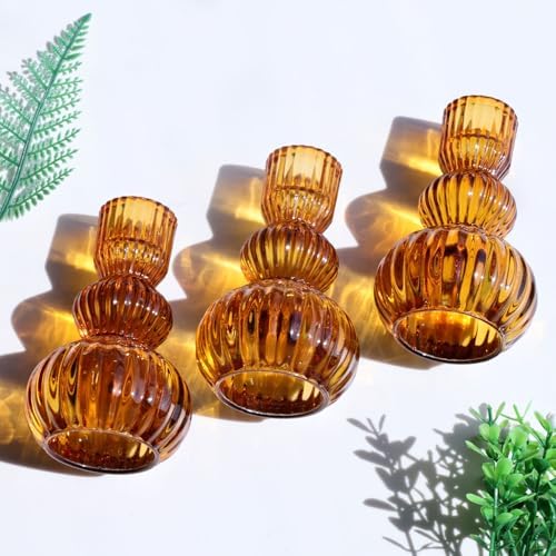 Woho Amber Candlestick Holders Set of 6 4.3" H for Thanksgiving/Fall Decor - Image 4