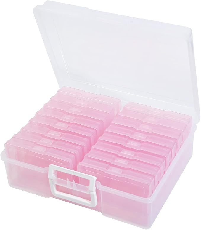4" x 6" Photo Storage Case with Handle, 16 Inner Photo Organizer Keeper, Extra Large Storage Picture Boxes, Seed Storage, Transparent Craft Keeper (Purple)