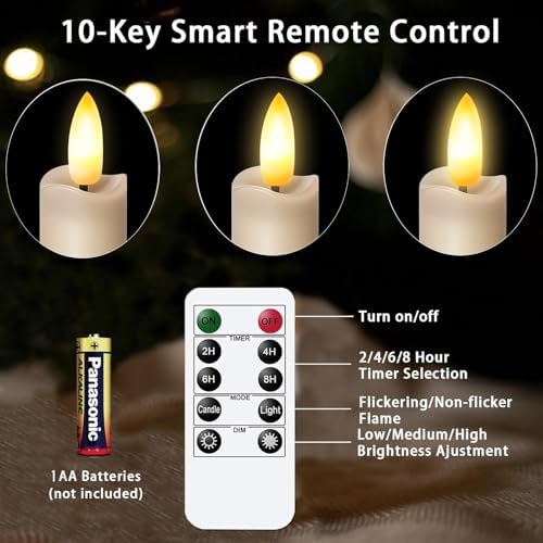 KSWING Upgraded Real Wax Short LED Flameless Taupe Taper Candles with Remote, 6 PCS Candlesticks Battery Operated 3D Flickering- 6" Realistic Fake Candle Sticks for Home/Wedding/Fireplace Xmas Decor - Image 3