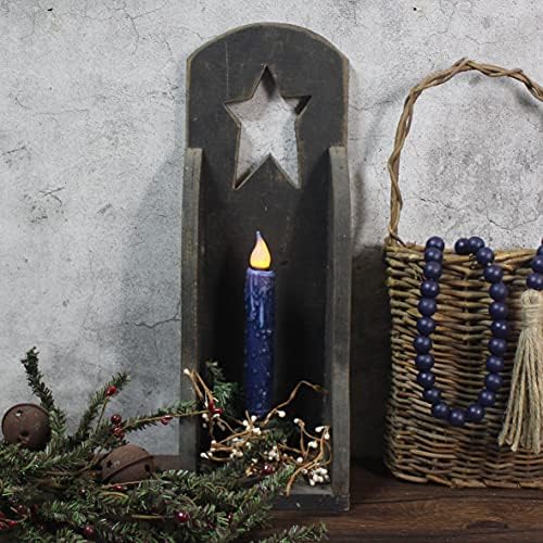 CVHOMEDECO. Real Wax Hand Dipped Battery Operated LED Timer Taper Candles Rustic Primitive Flameless Lights Decor, 6-3/4 Inch, Navy Blue, 2 PCS in a Package - Image 3