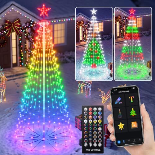 8FT Smart Christmas Cone Tree Lights, DIY Text & Patterns, RGB LED Outdoor by AvatarControls