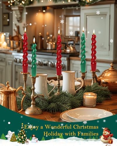 7.5 inch Christmas Taper Candles-Green and Red Spiral Candles-Unscented Candle Sticks and Dripless,Christmas decorations-4pcs(Green,Red) - Image 2