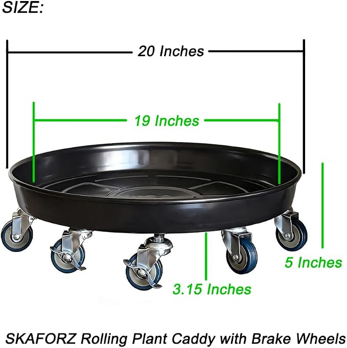 Rolling Planter Caddy(570lbs Capacity), Heavy Duty Metal Plant Stand with Brake Wheels Plant Dolly Mover Plant Pot Tray Saucer for Indoor Outdoor 20 Inches Black