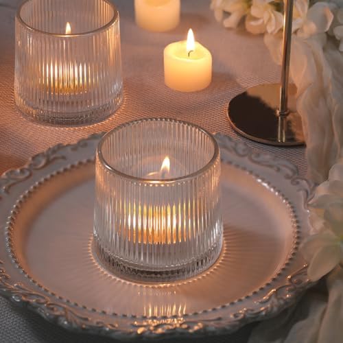DARJEN Clear Ribbed Tealight Votive Candle Holders Set of 10 - Image 2
