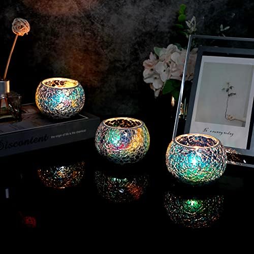 OwnMy 3PCS Mosaic Glass Tea Light Holders Round Bowl Votive Candle Holders - Image 6