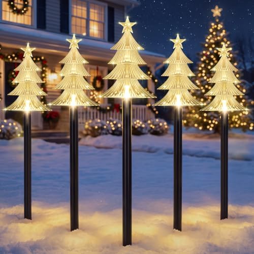 Solar Christmas Tree Pathway Lights Outdoor Decorations, 5 PCS by TOWPONICS