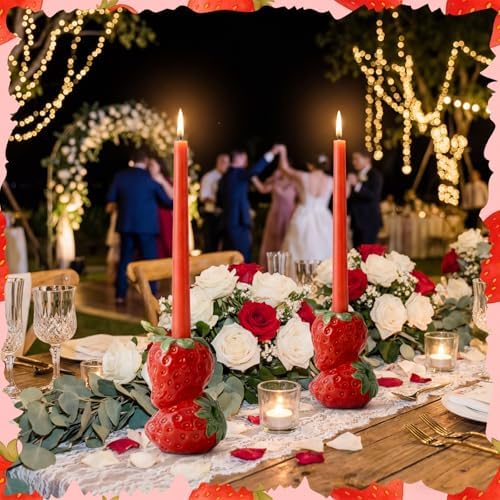 2 Pcs Lemon Taper Candle Holders Summer Centerpiece, Strawberry - Image 4