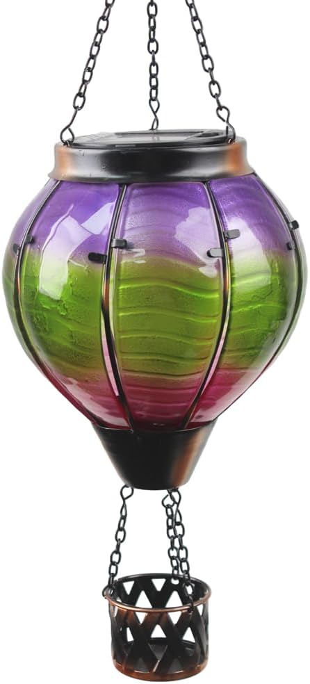 Hot Air Balloon Solar Lantern Flickering Flame | Gradient Color, Handmade Glass, , Waterproof Outdoor Lantern, Decor for Patio, Garden, Porch