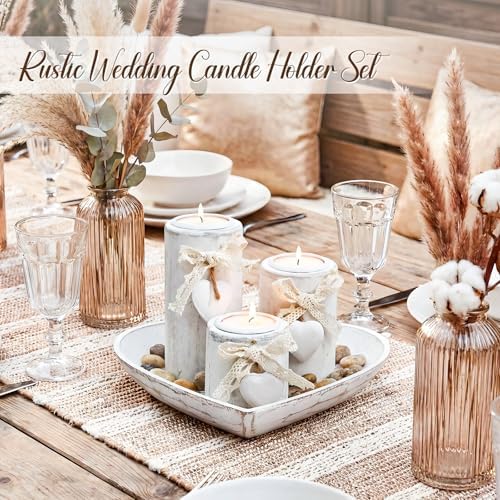 Farmhouse Candle Holders 3 Pack Rustic Wooden Pillar Candle Holder - Image 5