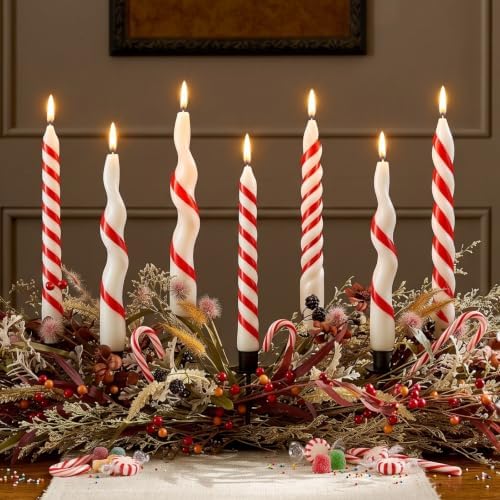 Conelist 8 Pcs Christmas Twist Taper Candles Red White Striped Wax - Image 6