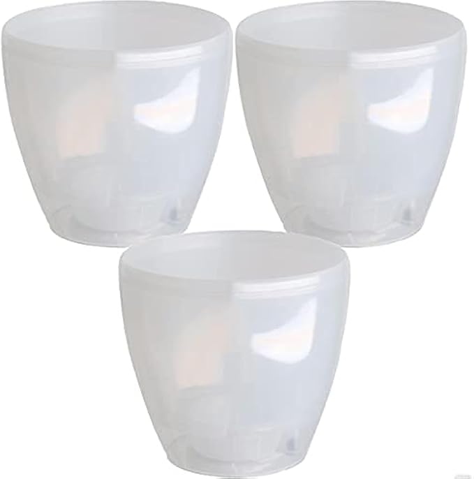 DECOPOTS - 3 Pack Self Watering Planter - Indoor Decorative Flower Pot with Drainage Cartridge and Water Level Indicator (5.5", Transparent)