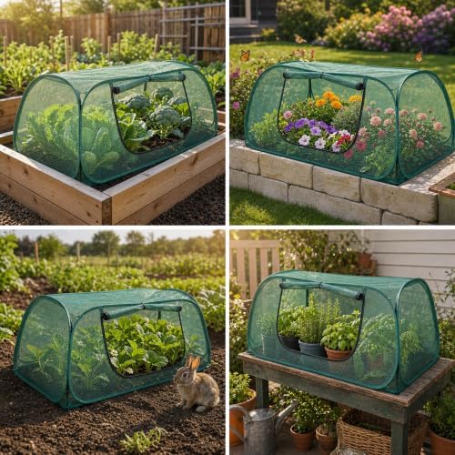 2Pack Garden Covers for Raised Beds, Pop Up Mesh Plant Covers for Outdoors, 30% Sunblock Plant Shade Tent, Crop Cage for Seedlings Vegetable Against Birds, Animals, with 8 Stakes (45"X22"X16") - Image 7