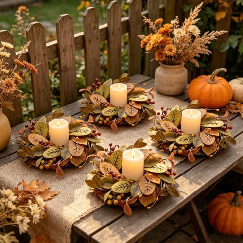 4 PCS Mini Fall Candle Ring Small Autumn Candle Holder Rings for Table - Image 5