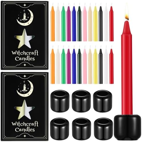Baderke 24 Pack 4 Inch Colored Spell Candles and 6 Witch Candle Holders for Witchcraft, Chime Spell Candles for Rituals, Birthdays, Meditation, Altar, Spells by Baderke