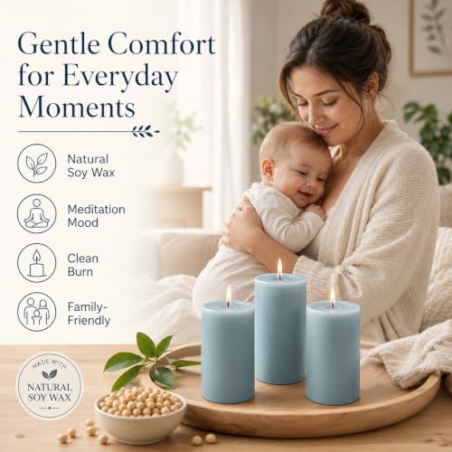 Soy Pillar Candles 6 Pack, 2x4 Inch Unscented Blue Candles for Home Decor - Image 3
