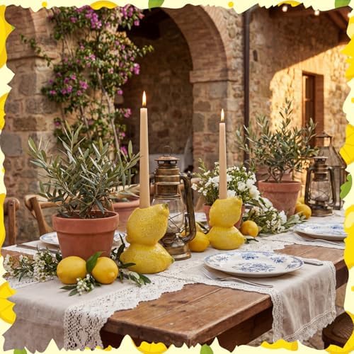 Set of 2 Lemon Taper Candle Holders Lemon Party Decorations Table Centerpiece Summer Citrus Candlestick Holders for Home Kitchen Dining Room Birthday Wedding Bridal Shower - Image 4