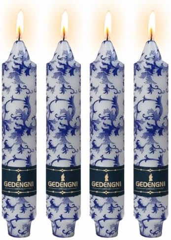 Chinoiserie Taper Candles 7inch, Blue and White Candle 4 Pack - Image 2