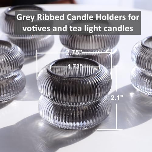 Woho 12 Pack Smoke Grey Ribbed Votive Candle Holders for Halloween Decor - Image 6