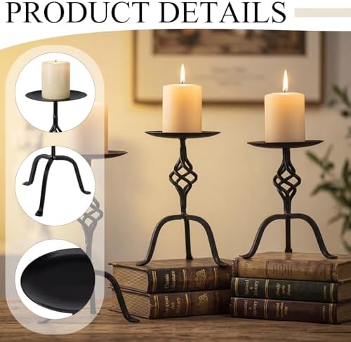 3 Pcs Black Iron Candlestick Holders 9.8, 8, 6.3 Inch, Retro - Image 3