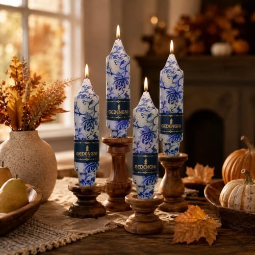 Blue White Floral Taper Candles 5 Inch, 4 Pack Chinoiserie Decor - Image 4