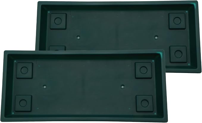 The HC Companies 17.5 Inch Venetian Rectangular Plant Saucer, Lightweight UV-Resistant Plastic Outdoor & Indoor Flower Pot Tray, 2-Pack Plant Pot Trays for Garden & Home Decor, Evergreen