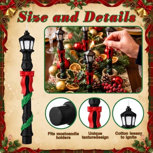Nuanchu 4 Pcs Xmas Streetlights Shaped Taper Candles Winter Table Decor - Image 3