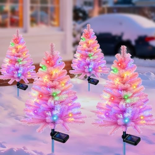 4 Packs Solar Pink Christmas Tree Multi-Color Changing 2 Modes Outdoor Christmas Decorations,Xmas Gifts for Women Mom,Solar Christmas Lights Waterproof for Garden Decor Yard Porch Patio Pathway by EDOF