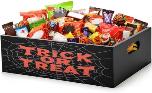 Leinuosen Halloween Candy Bowl Wooden 11.8 In Trick or Treat Black by Leinuosen