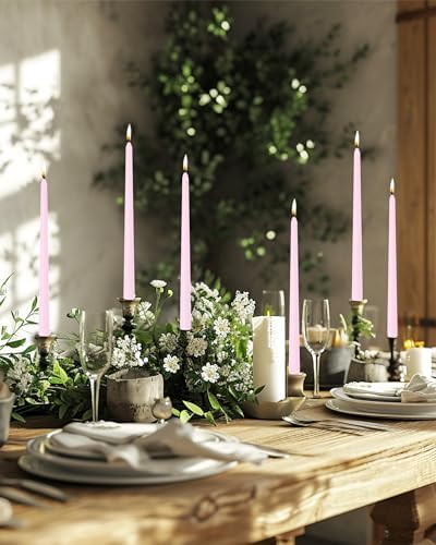 Light Pink Tall Taper Candles 12 inch Unscented Smokeless Long Tall Tapered Candle for Candlesticks Sticks Wedding Advent Home Decor Dinner Christmas，Set of 12 - Image 3