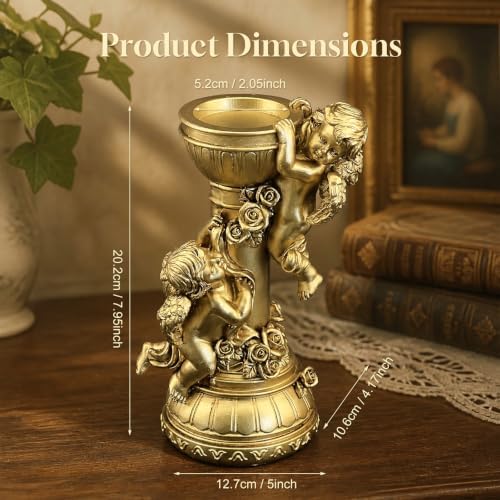 Gloss Gold Double Cherub Candle Holder Resin Angel Figurine Decor Gift - Image 2