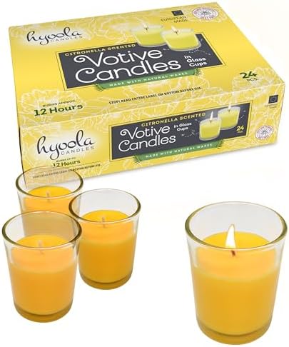 Hyoola Citronella Candle Votives in Glass Cup, Indoor and Outdoor Decorative and Mosquito, Insect and Bug Repellent Candle, Natural Fresh Scent, 12 Hour Burn Time, Made in Europe (Pack of 24) by Hyoola