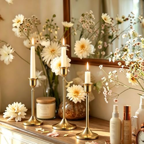 12 Pack (4 Sets) Gold Candlestick Holders, Candle Holders for Candlesticks with Anti-Slip Pad, Taper Candle Holders Bulk in 3 Heights for Christmas Table Wedding Home Decor and Party - Image 6