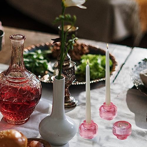 Woho Pink Candlestick Holders Set of 4, Taper Candle Holders for Birthday - Image 4