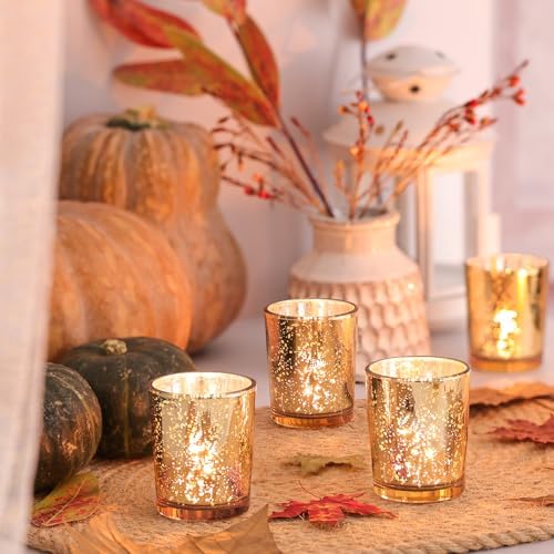 Volens Gold Votive Candle Holders Bulk, Mercury Glass Votives Set of 12 - Image 2
