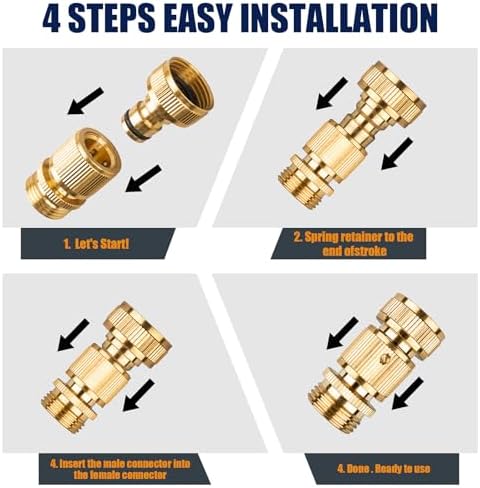 2PCS Garden Hose Quick Connect, Durable Quick Connect Hose Fitting, Heavy Duty 3/4 GHT Brass Quick Coupler for Pressure Washers, Sprinklers and Watering Systems - Image 4