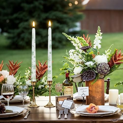 Pretty White Rose Taper Candle Sticks - 10 inch Printed Smokeless and Candlesticks Unscented Party Gift Holiday Dinner Wedding Table Decorations Set of 2 - Image 4