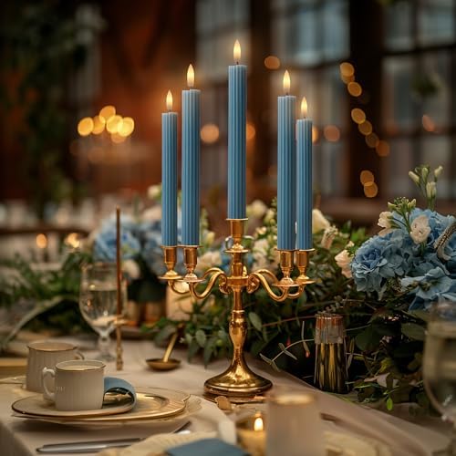 6 Pack, 10" LED Flameless Real Wax Blue Fluted Ribbed Grooved Taper Candles, Remote & 24h Timer Memory, On/Off Button, Dimmable, Flicker Mode, Battery Operated, Wedding - Image 7