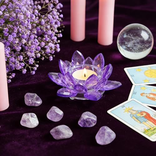 1 Pc Purple Crystal Lotus Flower Tealight Candle Holder | Glass Votive Candlestick Decor for Home, Wedding, Party & Christmas Table Centerpieces - Image 6