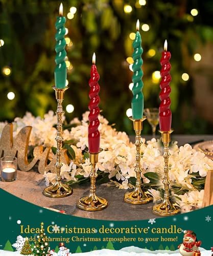 7.5 inch Christmas Taper Candles-Green and Red Spiral Candles-Unscented Candle Sticks and Dripless,Christmas decorations-4pcs(Green,Red) - Image 4