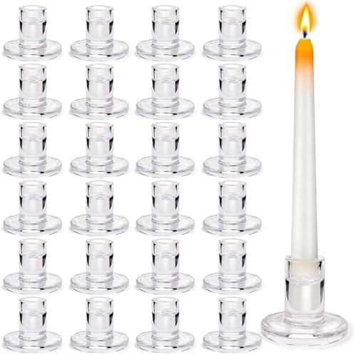 24 Pack Clear Glass Taper Candle Holders, 2.5 Inch Small Candlestick Stands for for Candle Sticks Christmas Party Living Room Dinner Advent Decoration (24) by CAYOREPO
