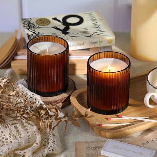 Amber Candle Jars with Lids, 8-Pack 12oz Ribbed Glass Candle Containers - Image 6