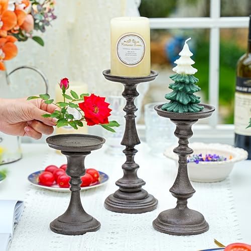 Sungmor Rustic Cast Iron Pillar Candle Holder, 5.9 Inches Tall - Image 5