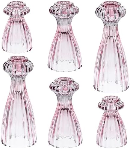 Lysenn Glass Candlestick Holders, Taper Candle Holders Set of 6, Pink by Lysenn