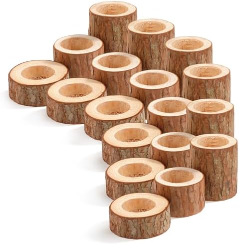 18 Pcs Wooden Tea Light Candle Holders, 3 Sizes, Rustic Tealight Candle Holders for Rustic Centerpieces for Dining Table Wedding Party by Unknown