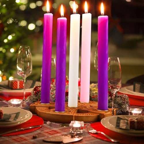 Nitial Christmas Advent 5 Candles Holder Wood Ring Shaped with Celtic Knot Nativity Candleholder for Xmas Home Church Prayer Party Table Centerpiece Decor Elegant Christian Religious Gifts - Image 5
