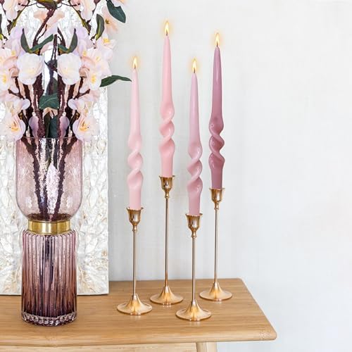 Smokeless Spiral Taper Candles 9.5 Inch Twisted Candlesticks Gradient Pink Long Dinner Candles for Home Wedding Decor - Image 3