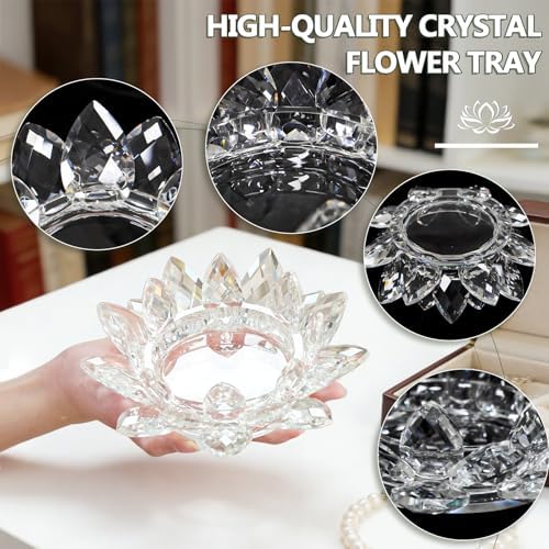 Large Crystal Lotus Tealight Candle Holder for Up to 6" Diameter Pillar Candle Plate Candlestick,Chunky Glass Votive Stand for Wedding, Party, Table Centerpiece Decor and Yoga Meditation (2, Clear) - Image 3