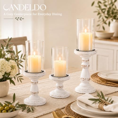 Candeldo White Wooden Hurricane Candle Holders for Pillar, Farmhouse Decor - Image 6