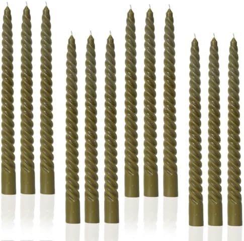 Olive Grenn Tall Taper Candles Spiral Candle Sticks,Unscented Pastel Candle for Holiday,Wedding and Home Decoration,10inch,12 Pack(E-Olive) by LPUSA