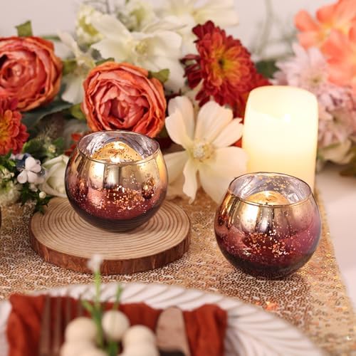 Volens Burgundy Votive Candle Holders 12 Pack, Round Mercury Glass Votives - Image 4